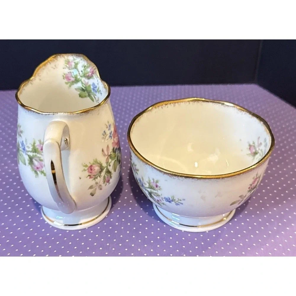 Royal Albert Moss Rose Bone China Mini Creamer Sugar Bowl Vintage‎ Victorian